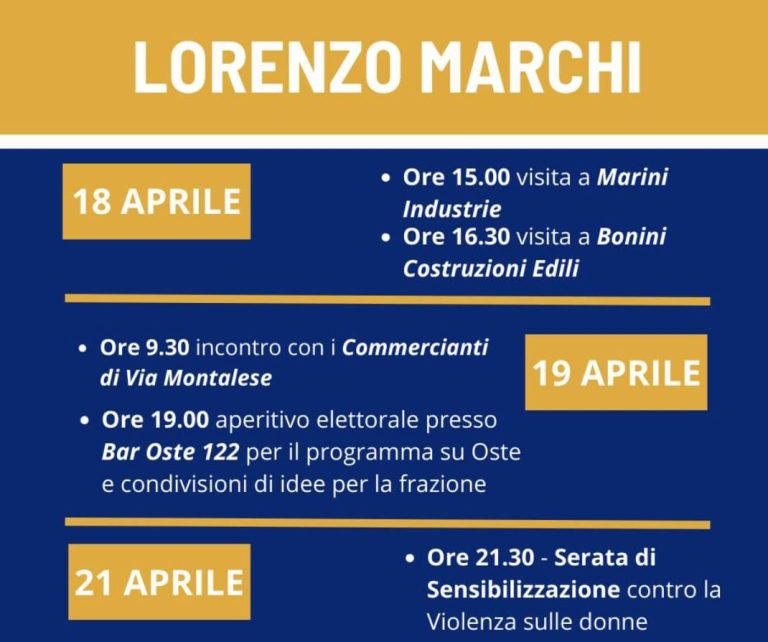 I prossimi impegni del Candidato Sindaco LORENZO MARCHI